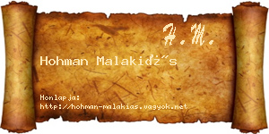 Hohman Malakiás névjegykártya